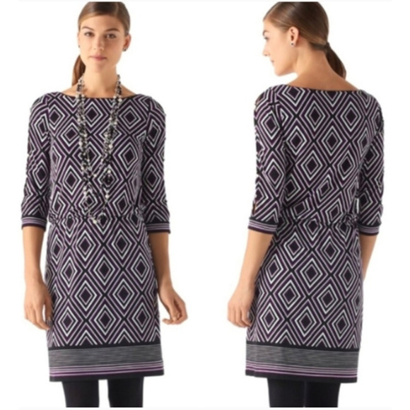 White House Black Market Jersey Knit Geometric Diamond Dress Purple Size Medium - Picture 12 of 12